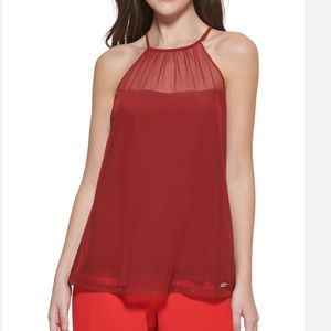 DKNY Mesh Party Halter Top Size XS Color Plum Women Sleeveless Lightweight